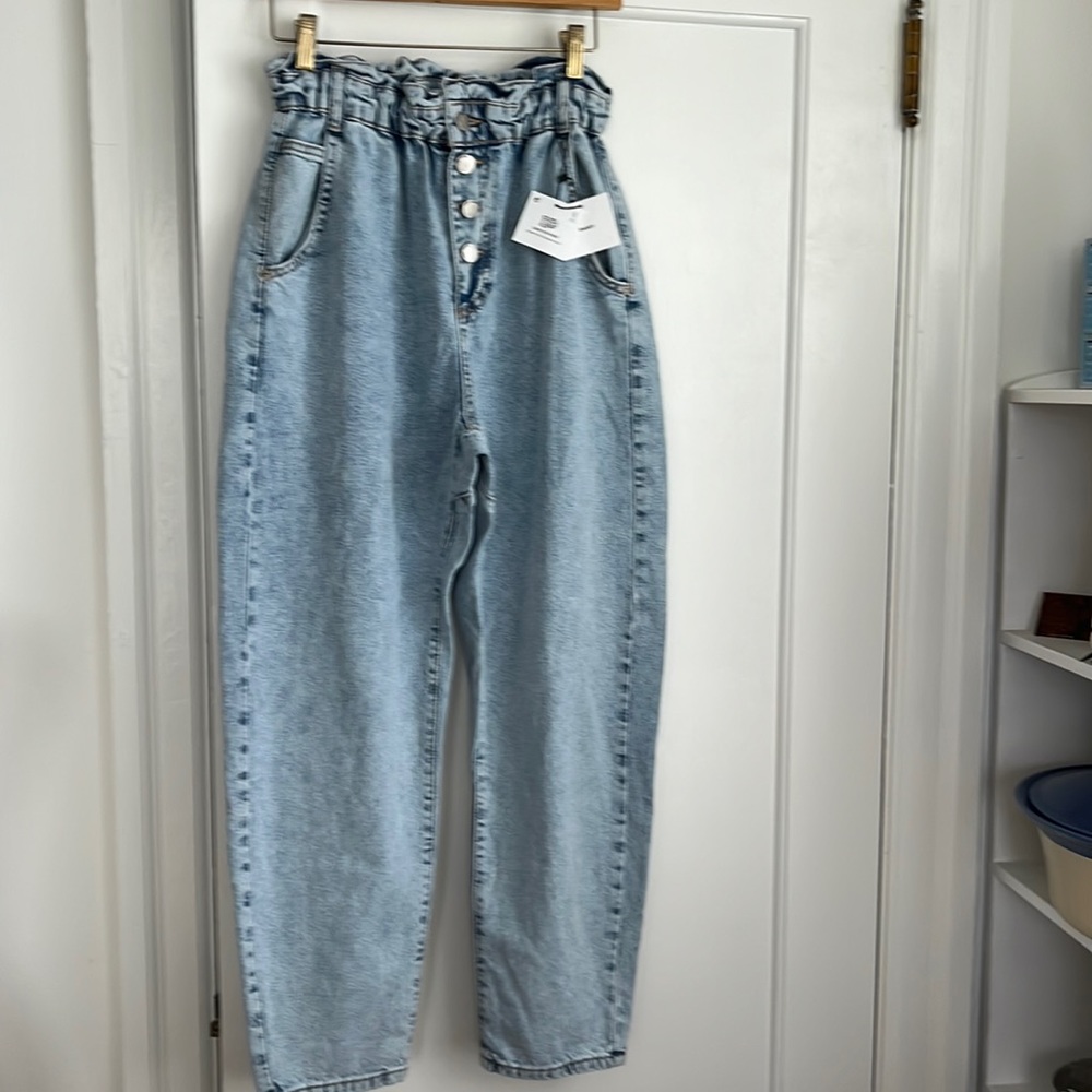 Zara High Rise Paper Bag Waist Jeans